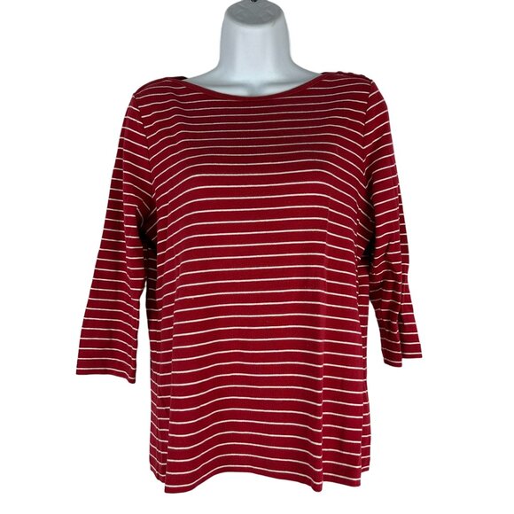 St. John's Bay Women's Striped Blouse Size L Red - Picture 1 of 5